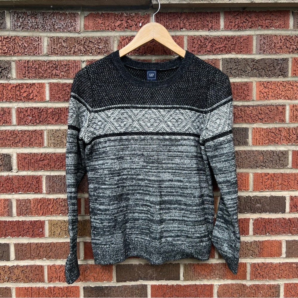 GAP Black and Gray Patterned Wool Knitted Pullover Sweater